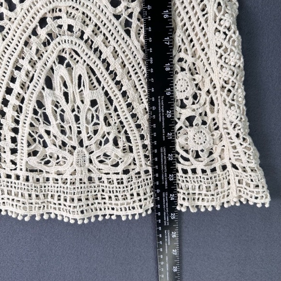 SOLITAIRE Boho Lace Pattern Cream Crochet Blouse | Summer Swim Coverup Size Med - Picture 7 of 8